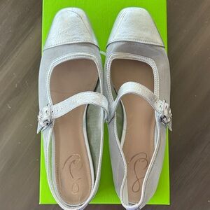 Sam Edelman Silver Mary Jane Flats with Buckle Strap